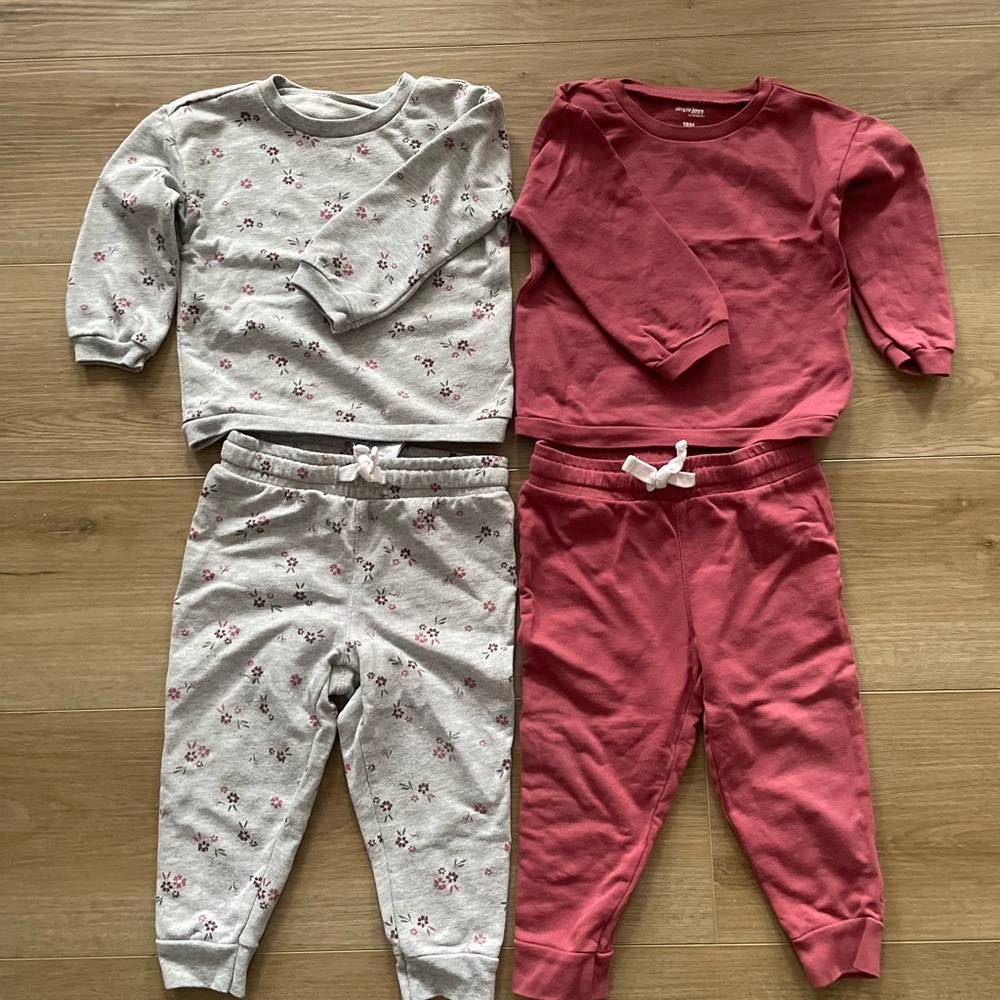 Simple joys by Carters french terry long sleeve set Set - Red and Gray